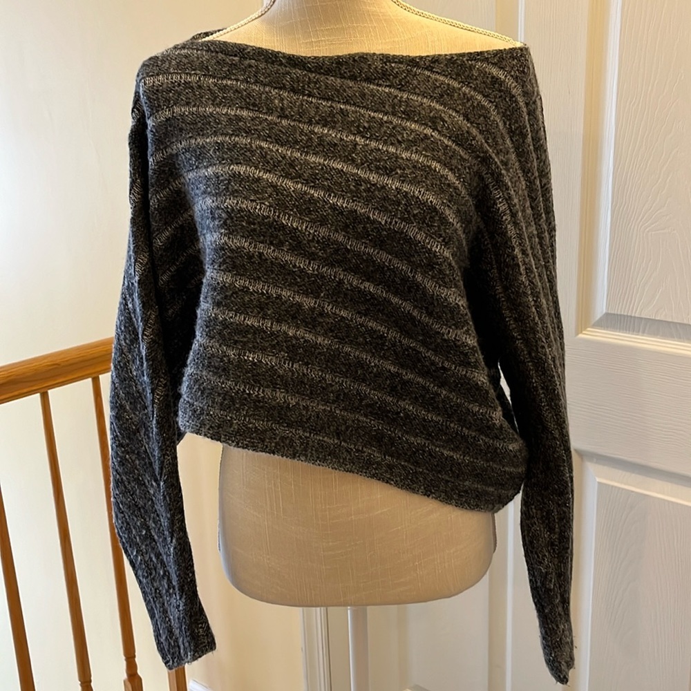 Zara Knit Asymmetrical Cropped Sweater, Grey/white, Size S.